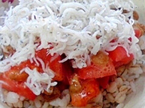 納豆の食べ方-トマト＆しらす♪